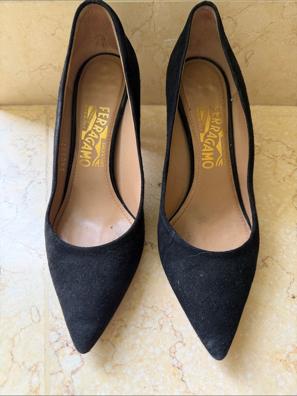 Salvatore Ferragamo Black Suede Pointed Toe Pumps